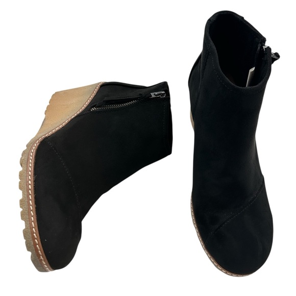 Toms Shoes - Toms Black Avery Wedge Suede Side Zipper Bootie